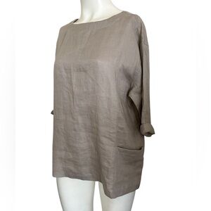 The Company Store Linen 3/4 Sleeve Patch Pocket Boxy Top Tunic Sz S